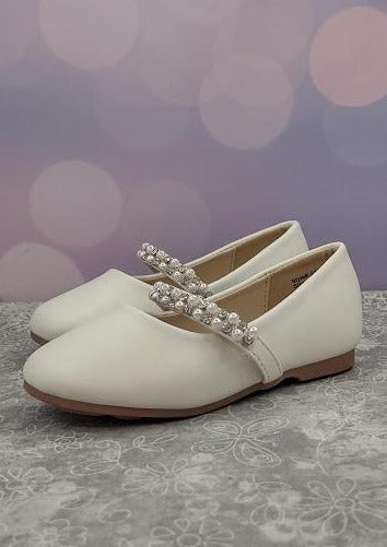 Girls’ Ivory Shoe with Pearl and Rhinestone Strap