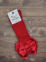 Meia Pata Girls’ Cotton Knee Socks with Large Satin Side Bow
