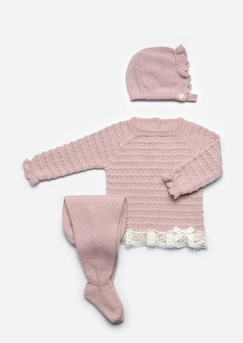 Girls’ Light Pink Knit 3 Piece Outfit
