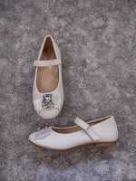 Girls’ White Mary Jane Shoe with Rhinestone and Ribbon