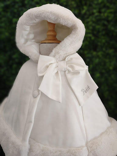 white dress with fur trim Petit Girls’ Off White Cappuccio Cape with Fur Trim 4 Years / Off White