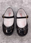 Girls’ Patent Leather Mary Jane - Black with flower detail