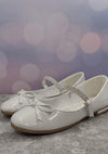 Girls’ Patent Leather Shoe with Rhinestone Strap - White