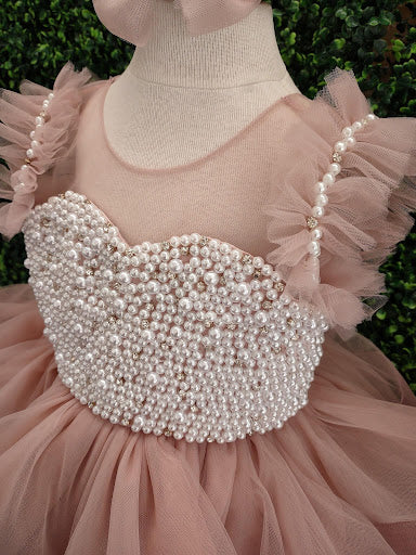 Girls’ Mauve Pearl & Tulle Party Dress
