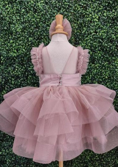 Girls’ Pink Pearl & Tulle Party Dress