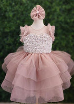 Girls’ Pink Pearl & Tulle Party Dress