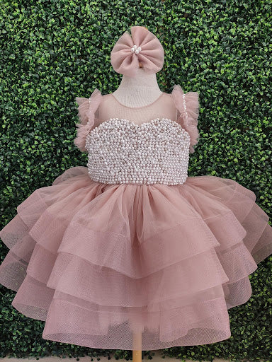 Girls’ Mauve Pearl & Tulle Party Dress