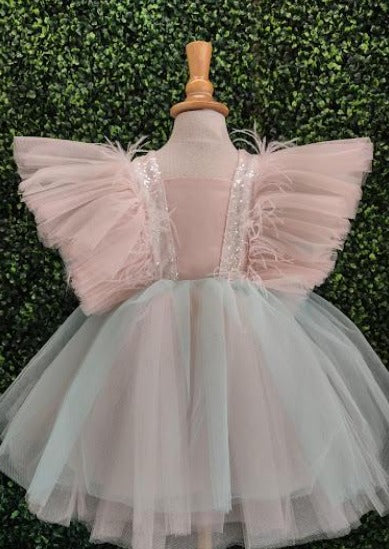 Girls’ Pink & Teal Tulle Party Dress