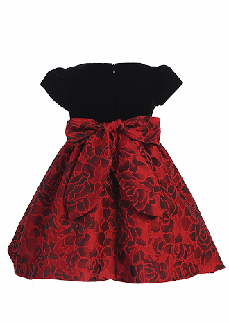 Girls’ Red and Black Velvet and Jacquard Holiday Dress