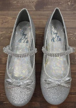 Girls’ Silver Glitter Flats with Rhinestone detail
