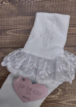 Girls’ Tip Top Kids Lace Ruffled Socks with Cross