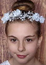 Girls’ White Tulle Flower and Crystal Tiara