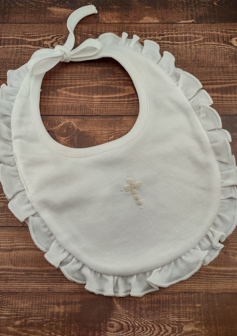 Girl's Embroidered Cross Cotton Christening Bib