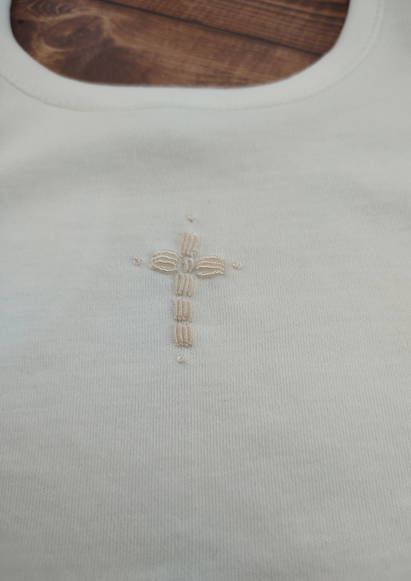 Small White Cross, Religious, Christian, Embroidered, Iron-on patch 