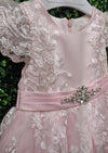 Princess Daliana Pink Metallic Lace High Low Dress with Train - 1059