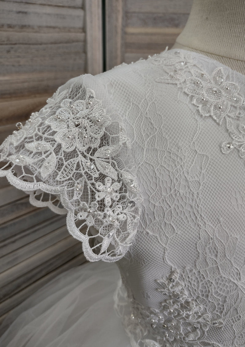 Joan Calabrese Beaded Lace Short Sleeve Communion Dress 120356 Sara's Children's Boutique Joan Calabrese Beaded Lace Short Sleeve Communion Dress 120356 Sara's Children's Boutique