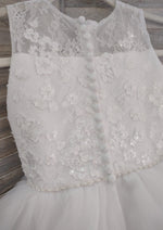 Joan Calabrese White Tea Length Organza with Tulle & Horsehair Hem Communion Dress 120345
