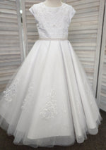 Sweetie Pie Communion Gown with Pleated Shimmer Tulle Skirt and Pearl Belt - 4065