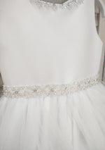 Sweetie Pie Communion White Gown with Satin Bodice and Cascading Tulle Skirt - 4050
