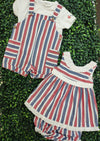 Mayoral Girl's Red White and Blue Striped Dress with Bloomers 1847