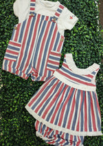 Mayoral Girl's Red White and Blue Striped Dress with Bloomers - 1847
