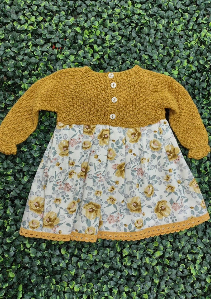 Juliana Girls’ Infant Gold Knit and Floral Print Dress J4127