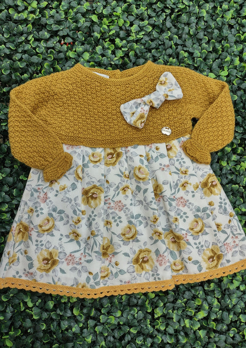Juliana Girls’ Infant Gold Knit and Floral Print Dress - J4127
