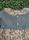 Martin Aranda Blue Knit and Floral Dress & Bonnet Set 047 30065
