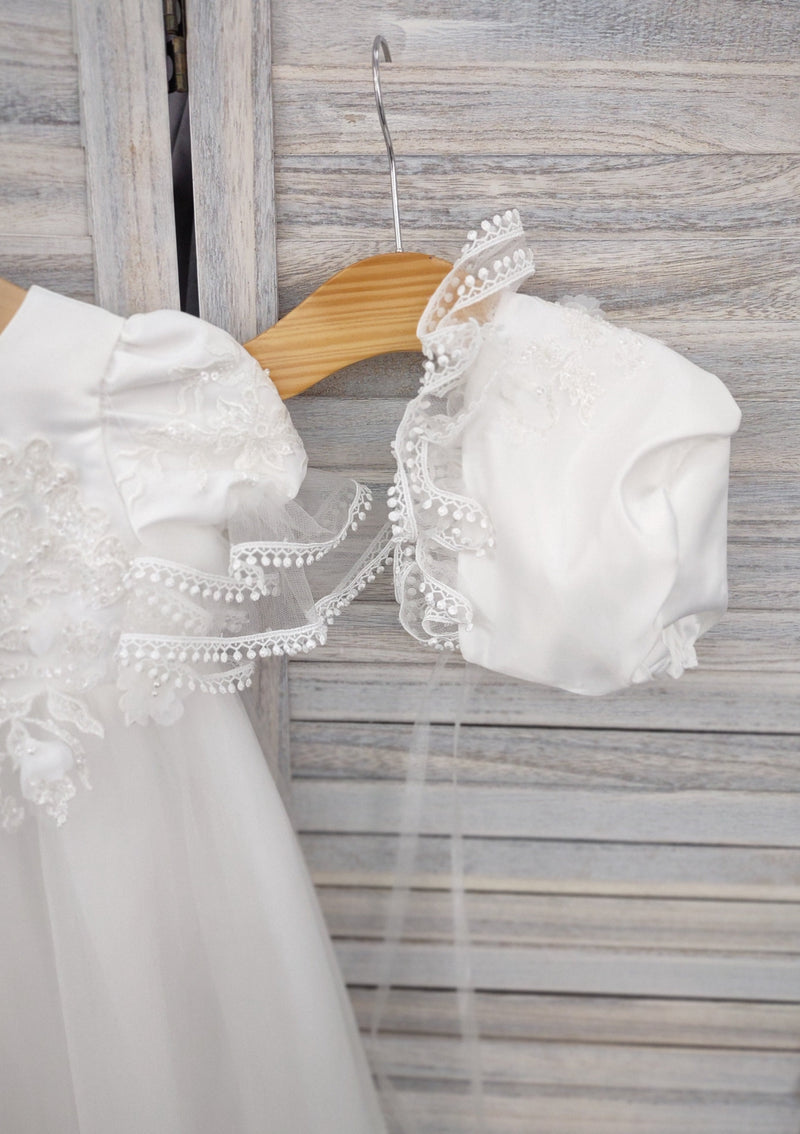 princess daliana christening dress Princess Daliana Metallic Lace High Low Dress with Train