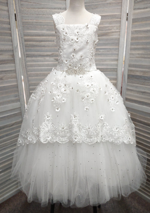 White lace flower girl dress, first communion dress