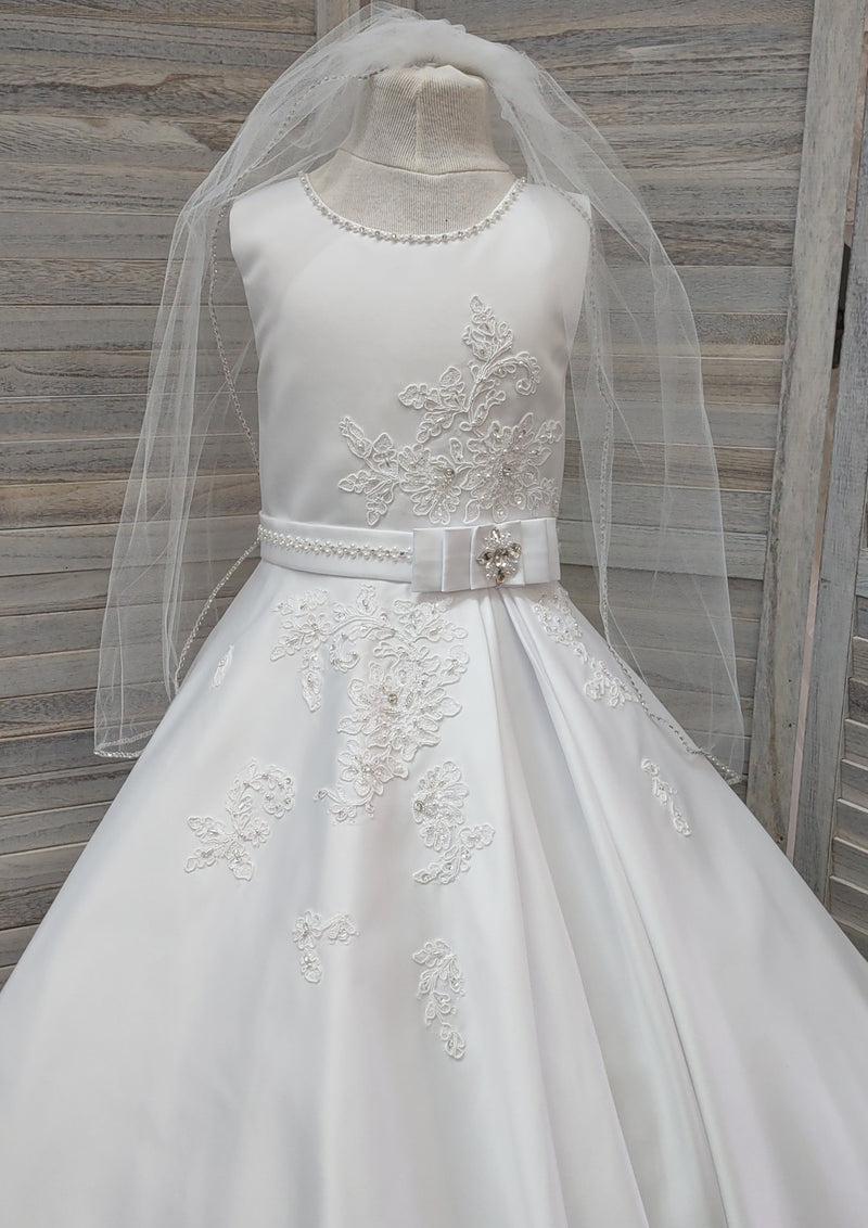 Sweetie Pie Girls' A-Line Communion Dress with Pleated Skirt - 3045 7X / White Sweetie Pie Girls' A-Line Communion Dress with Pleated Skirt - 3045 7X / White