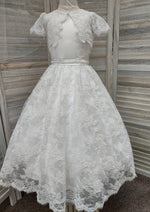 Joan Calabrese Satin and Lace Communion Dress with Lace Bolero Jacket - 122310