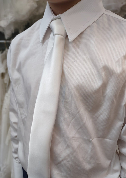 Boys’ 100% Silk Satin Tie - White