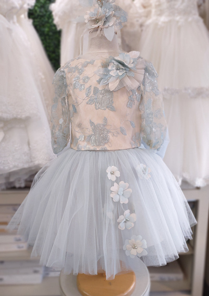 Blue lace clearance flower girl dress