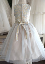 Sweet Kids Light Blue and Gold Jacquard and Tulle Party Dress SK671