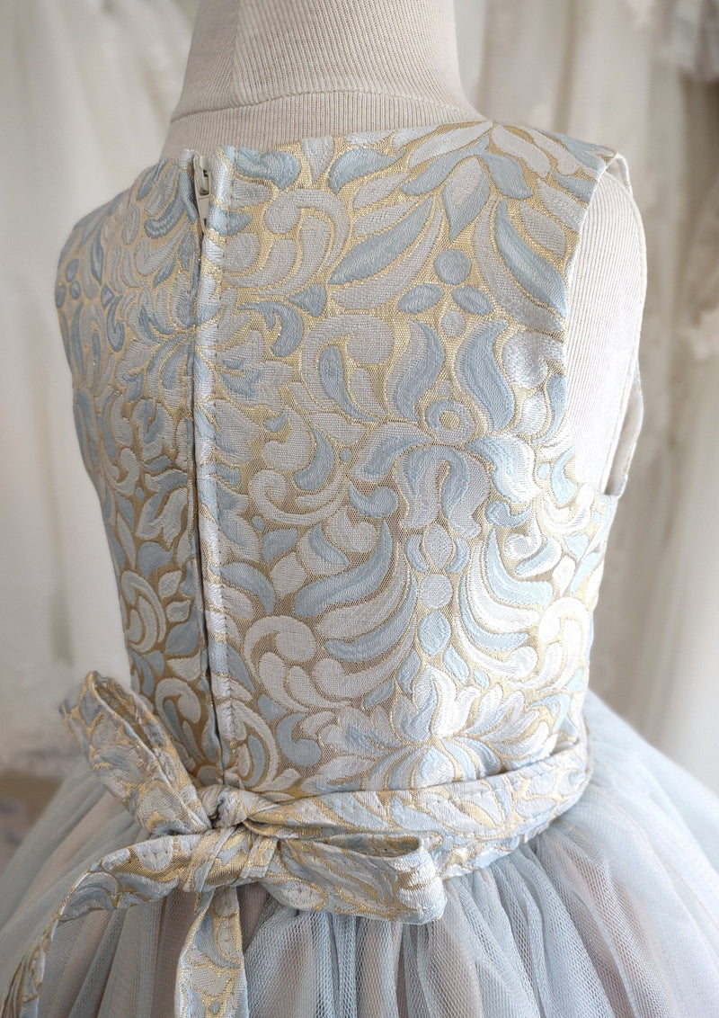 Sweet Kids Light Blue and Gold Jacquard and Tulle Party Dress SK671