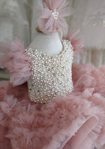 Moon and Star Girl's Pink Ruffle Dress with Pearl Bodice
