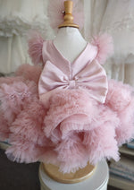 Moon and Star Girl's Pink Ruffle Dress with Pearl Bodice