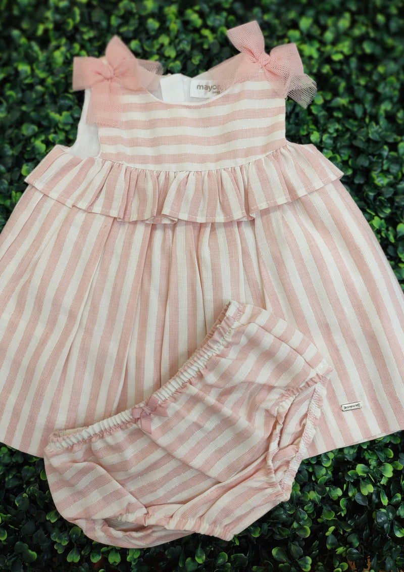 Mayoral Baby Pink and White Striped Dress 1865