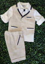 Bimbalo 4 Piece Beige Linen Shorts and Vest Outfit - 5209