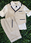 Bimbalo Boys' 4 Piece Beige Linen Shorts and Vest Outfit 5209