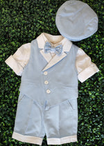 Bimbalo Boys' 5 Piece Light Blue Shorts and Vest Outfit with Cap 4717