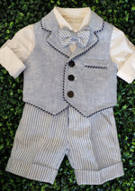 Bimbalo Boys' 4 Piece Light Blue Linen Shorts and Vest Outfit 5648