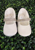 Michelina Bimbi Girls' Off White Satin Christening Shoes with Rhinestone Strap