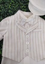 Bimbalo 5 Piece Beige Striped Linen Shorts and Vest Outfit - 6082
