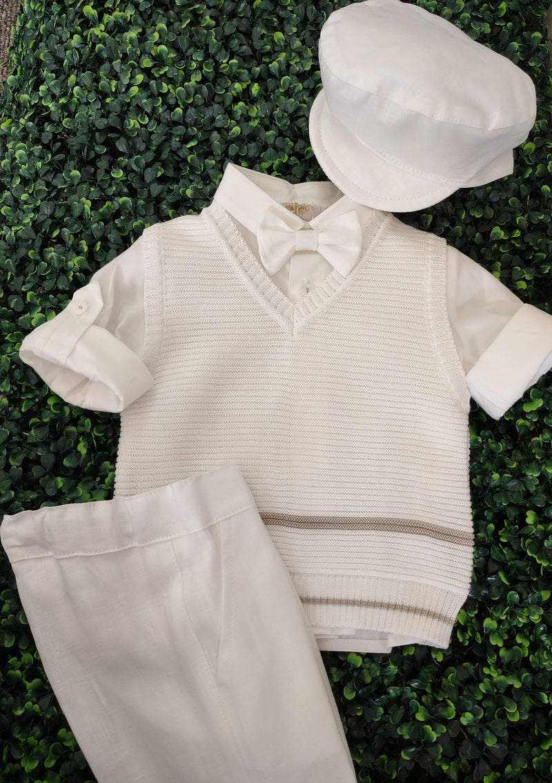 Bimbalo Boys' 5 Piece Off White Linen and Knit Outfit 6080
