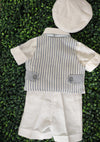 Michelina Bimbi 5 Piece Blue Linen Shorts and Vest Outfit with Cap T0904