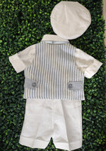 Michelina Bimbi 5 Piece Blue Linen Shorts and Vest Outfit with Cap T0904