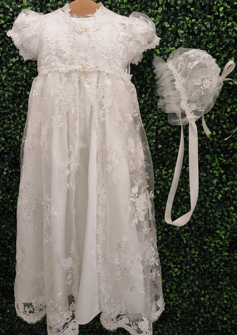 Piccolo Bacio Girls' Silk Baptism Gown with Lace Coat Nina 0 Months / Off White Piccolo Bacio Girls' Silk Baptism Gown with Lace Coat Nina 0 Months / Off White
