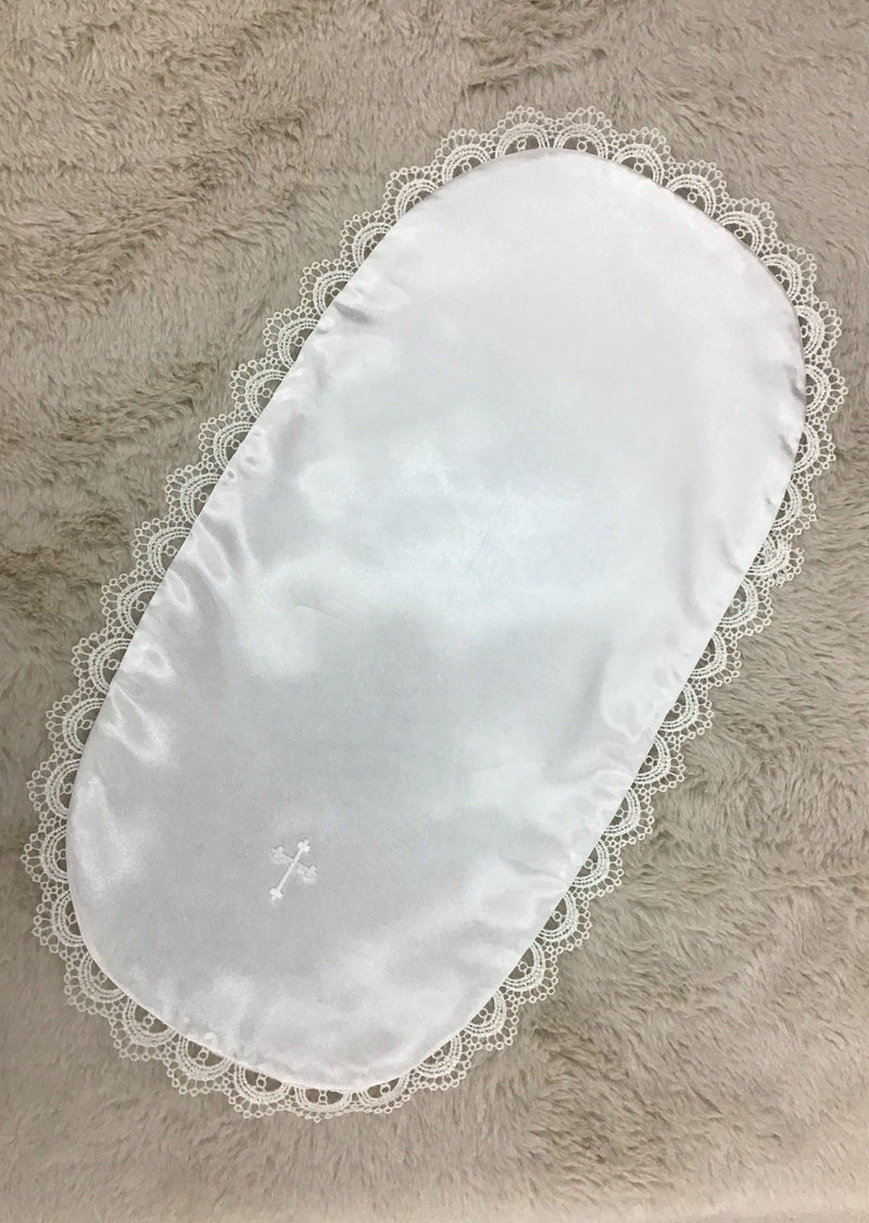 Satin Burping Pad with Scallop Lace Trim And Embroidered Cross